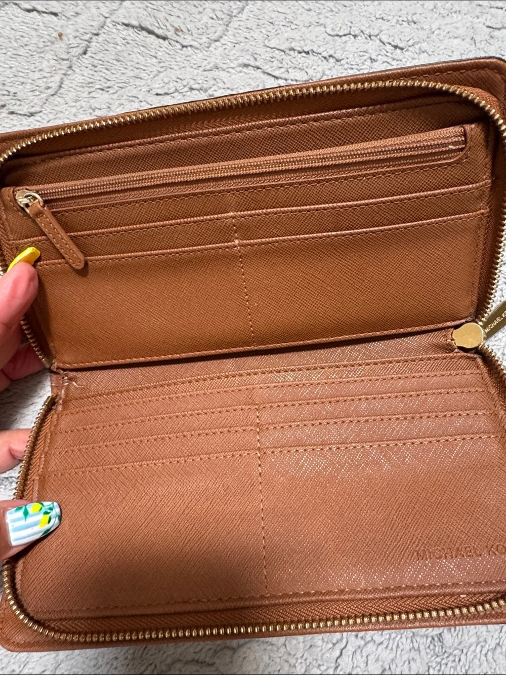 Michael Kors Beige and Brown Signature Zip Wallet